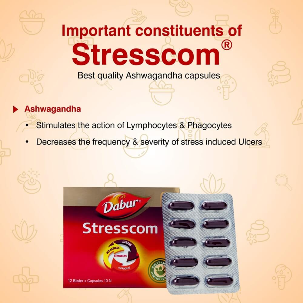Dabur Stresscom Ashwagandha 12 Strips X 10 Capsules | Grab2Buy