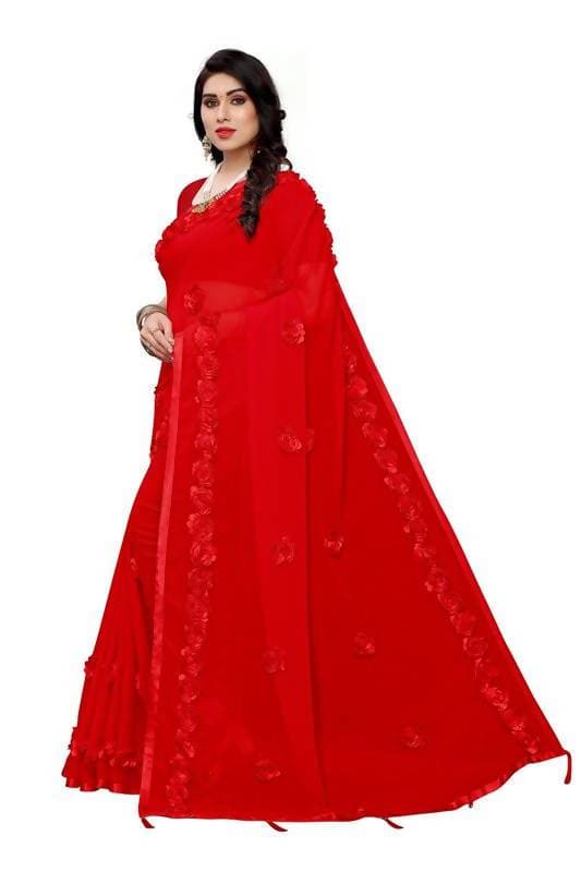 Vamika Red Georgette Embroidery Saree (GULABO RED) | Grab2Buy