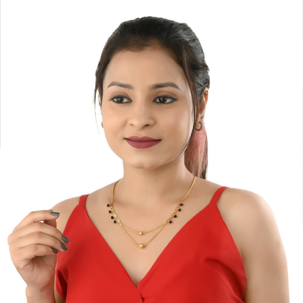 AanyaCentric Gold-Polished Short Mangalsutra Set with Earrings | Grab2Buy