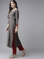 Yufta Women Grey Ethnic Motifs Printed Regular Sequinned Pure Cotton Kurta with Palazzo & With Dupatta | Grab2Buy