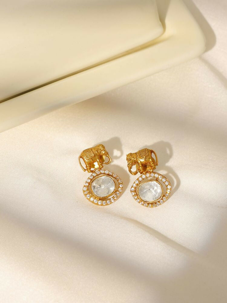 Elephant Studs with Kundan Drops - Ruby Raang | Grab2Buy