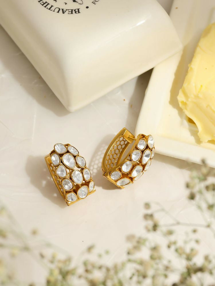 Glass Kundan Circular Earrings - Ruby Raang | Grab2Buy