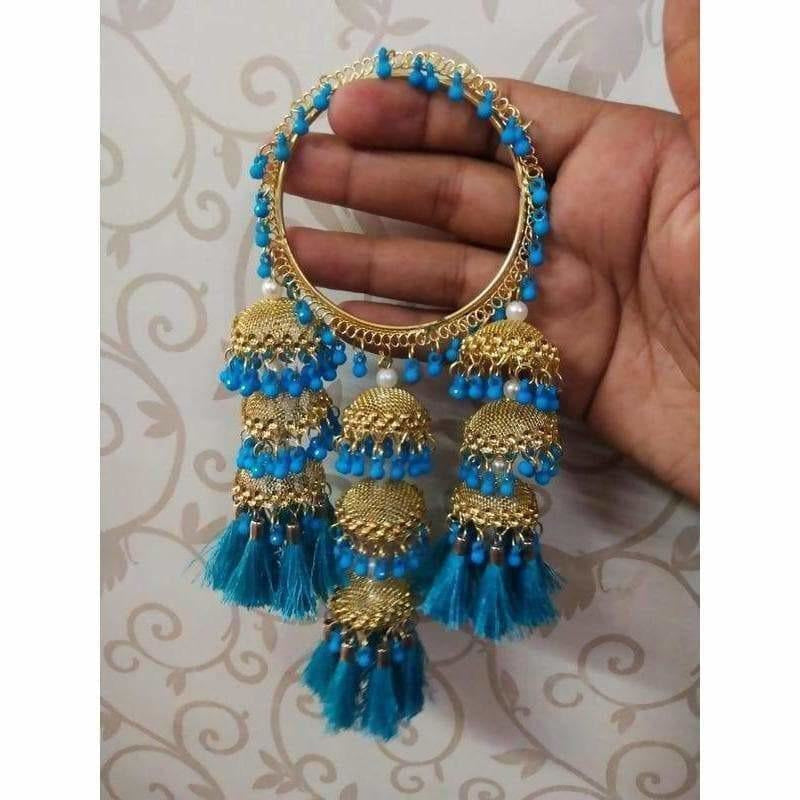 MS Fashion India Blue Color Threads And Pearls With Hanging Jhumkas Bangles | Grab2Buy