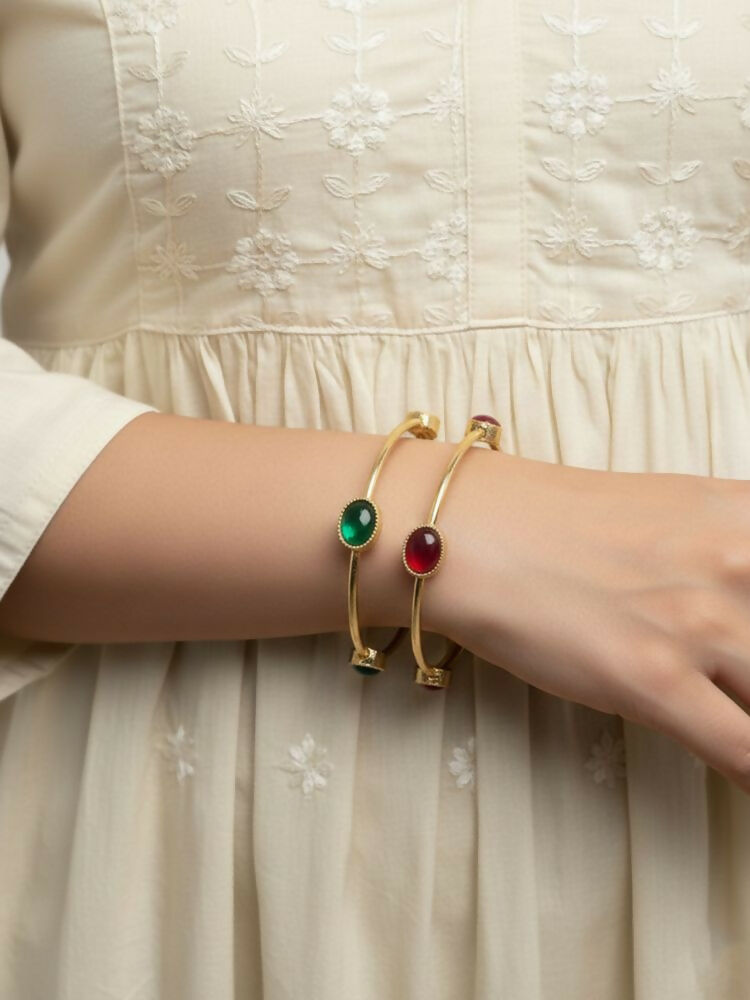 NVR Women Set of 2 Gold Plated Artificial Stone Bangle | Grab2Buy