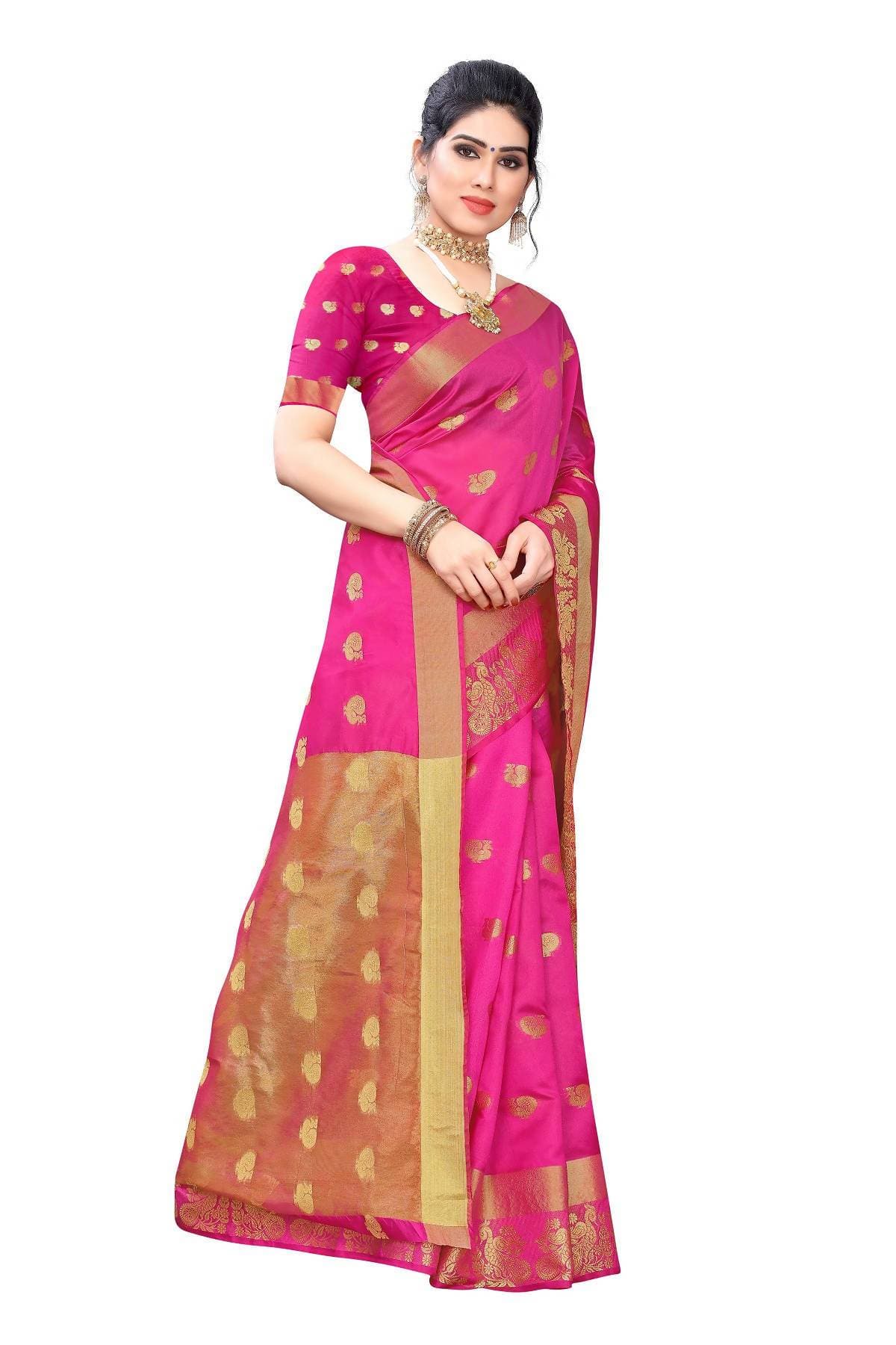 Vamika Banarasi Jacquard Weaving Pink Saree | Grab2Buy
