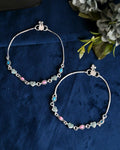 VOJ Set of 2 Silver Plated Heart Shaped Meenakari Anklet