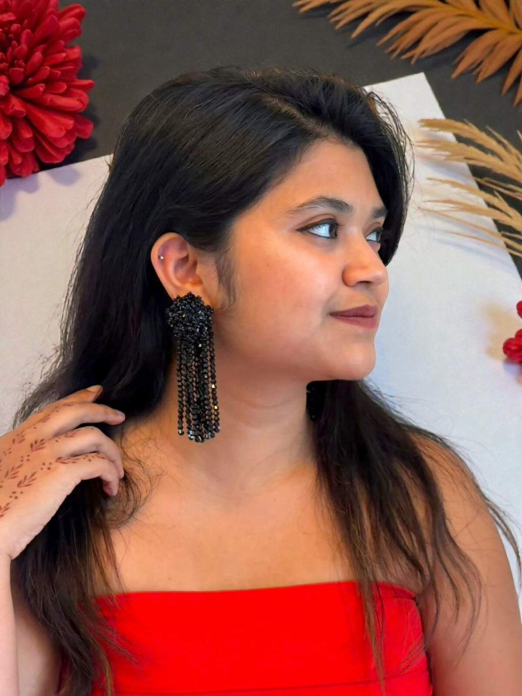 Inhanns Handmade Crystal Waterfall Earrings - Long - Navy Blue | Grab2Buy