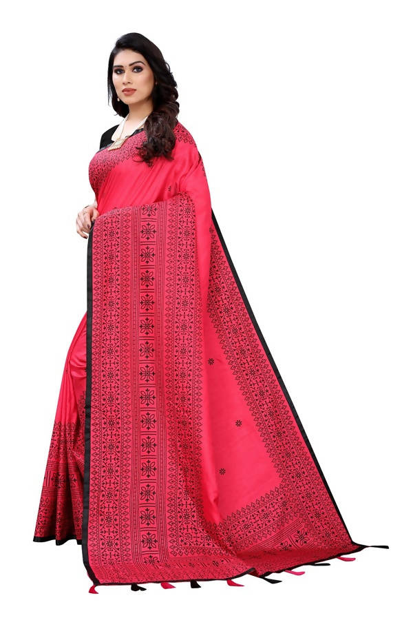 Vamika Pink Sana Silk Printed Saree (Nihal Pink) | Grab2Buy