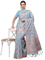 Blue Silk Blend Woven Design Saree With Unstitched Blouse Piece - Aloki | Grab2Buy