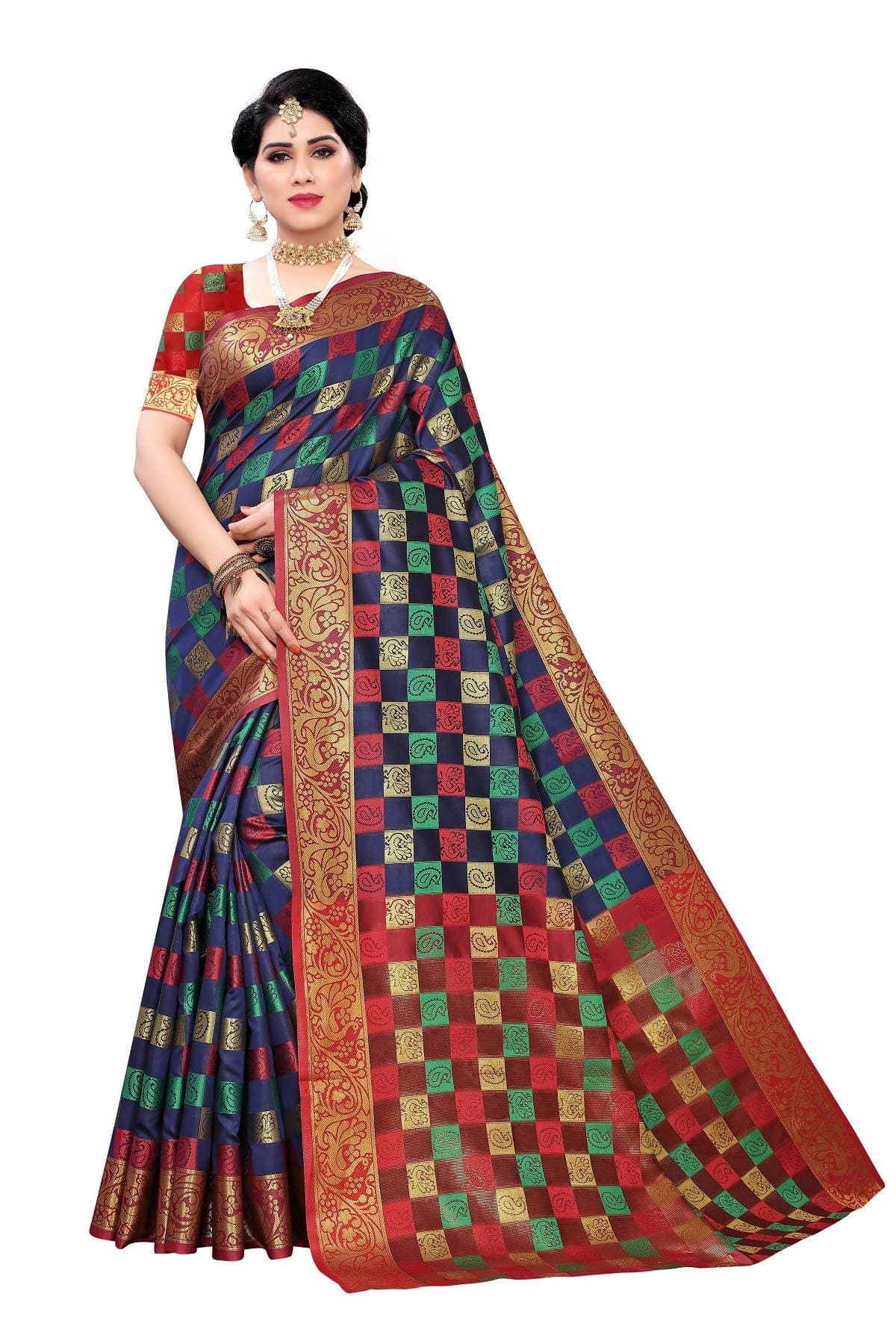 Vamika Banarasi Jaquard Navy Blue Designer Weaving Saree | Grab2Buy