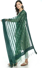 Mominos Fashion Bottle Green Orgenza Mirror Stripe Dupatta | Grab2Buy