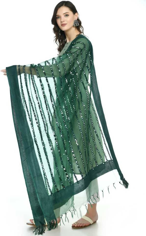 Mominos Fashion Bottle Green Orgenza Mirror Stripe Dupatta | Grab2Buy