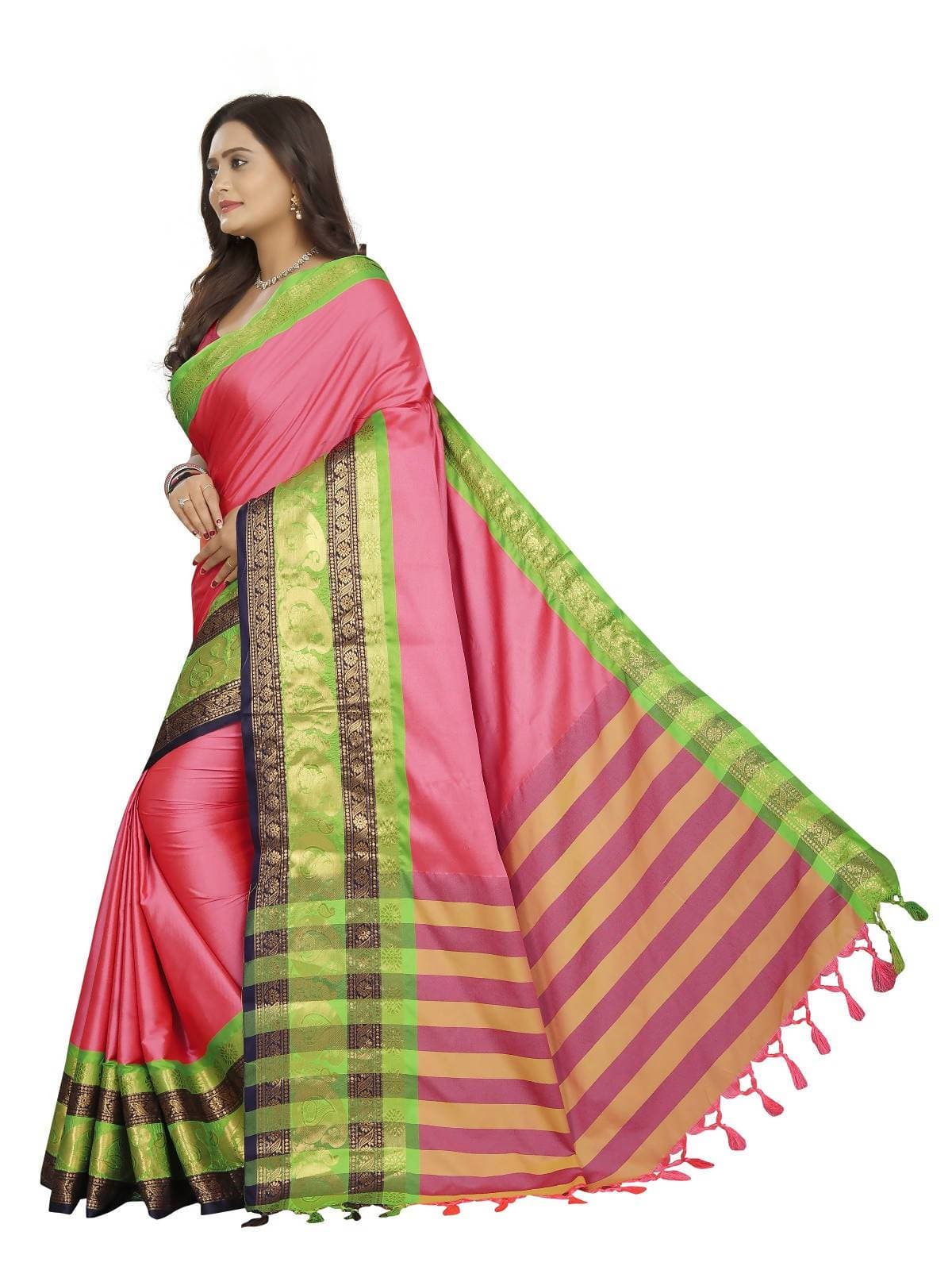 Vamika Banarasi Silk Pink Weaving Saree | Grab2Buy