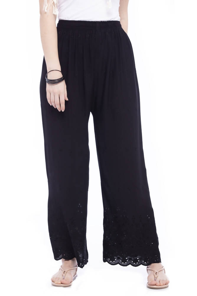 Mominos Fashion Reyon Cotton Black Embroidery Chikan Palazzo | Grab2Buy