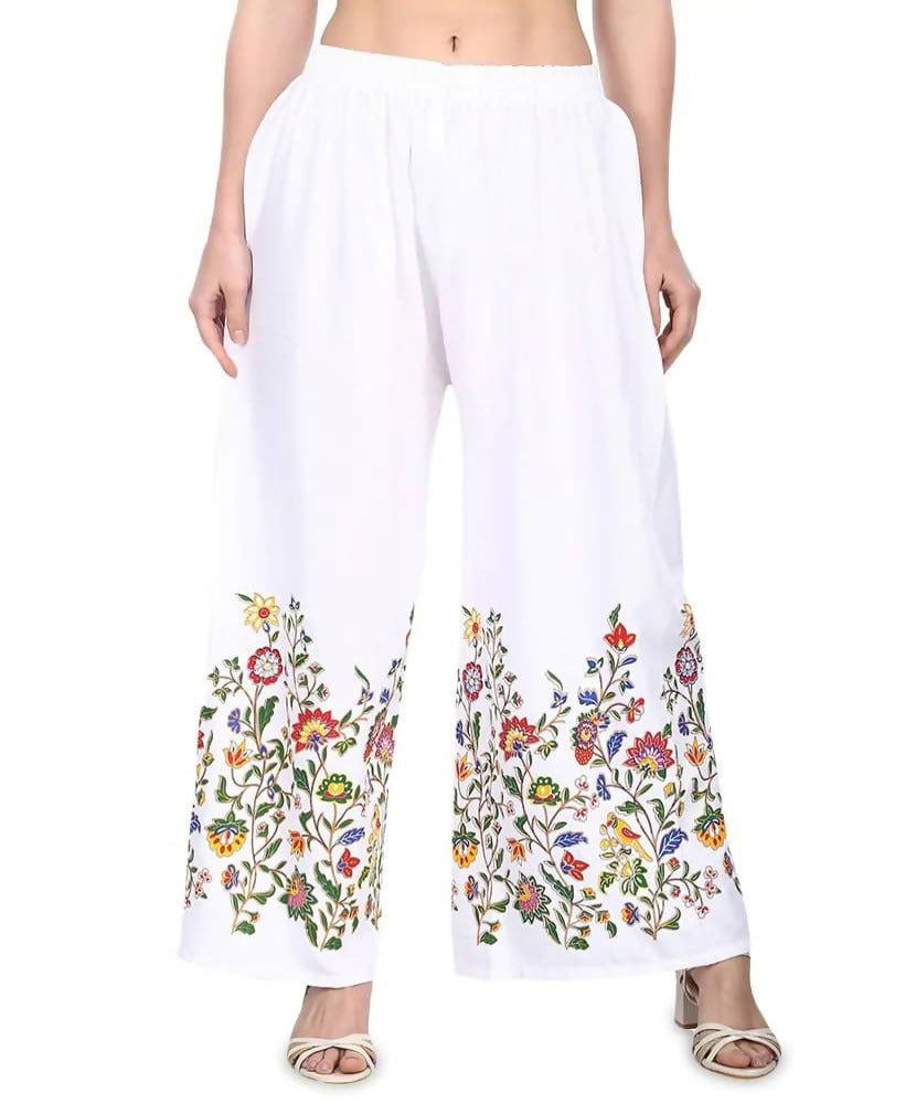 Mominos Fashion White Floral Design Palazzo | Grab2Buy