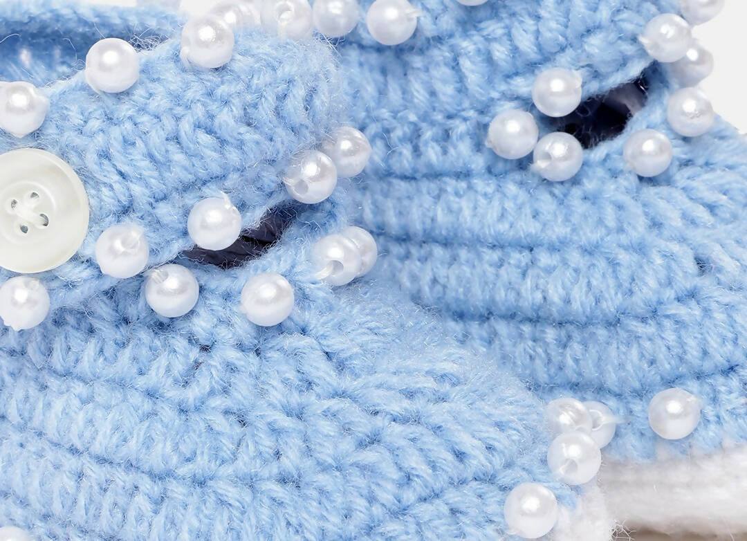 Chutput Kids Woollen Hand Knitted Self Desgin Detailed Booties - Blue | Grab2Buy