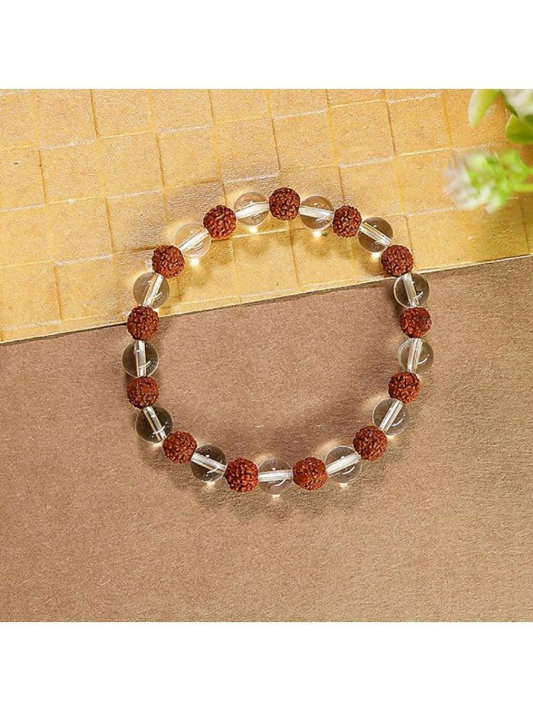NVR Natural Rudraksha & Quartz Beaded Stretchable Bracelet | Grab2Buy