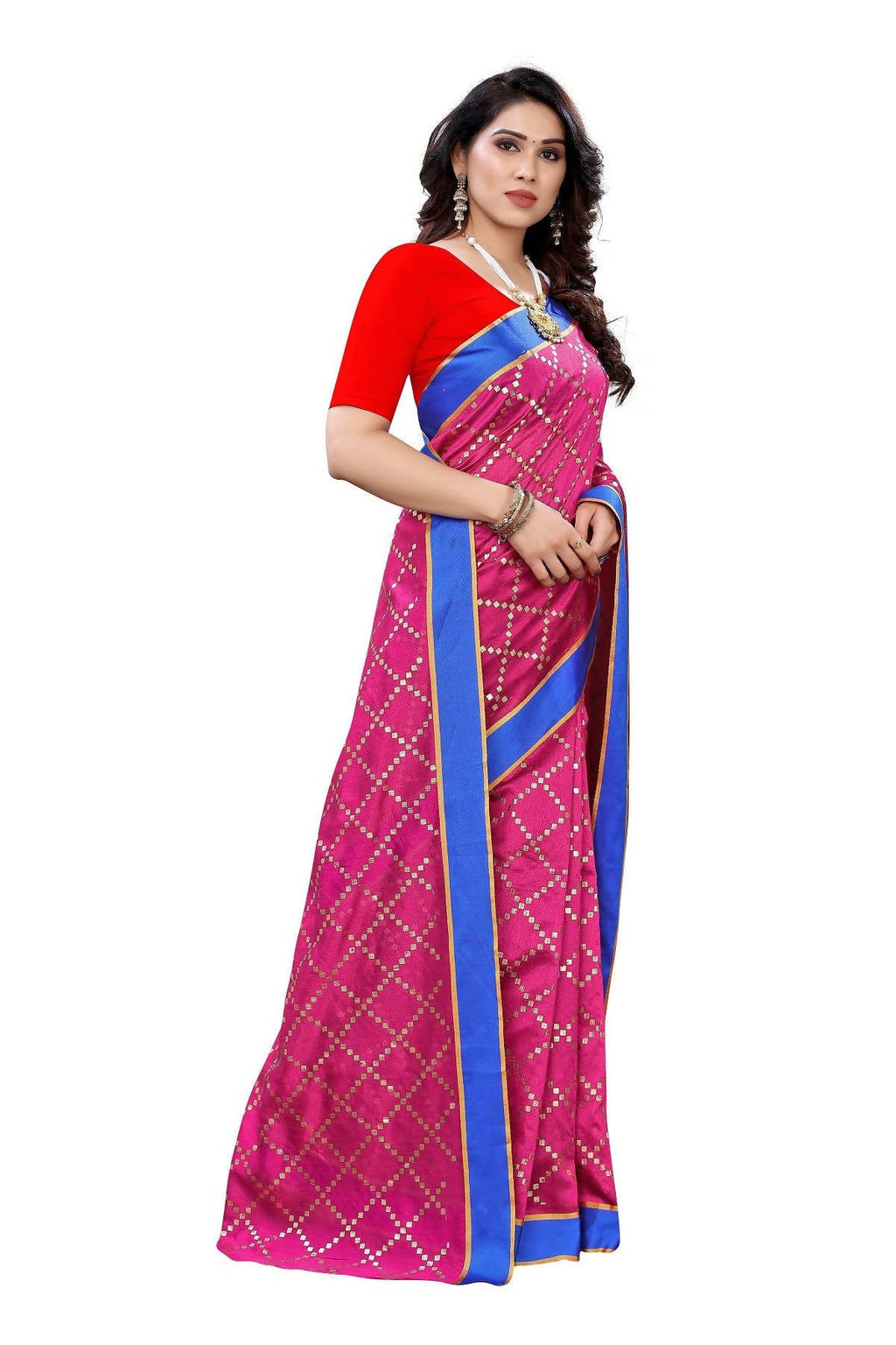 Vamika Pink Linen Foil Print Saree (YOGI PINK) | Grab2Buy