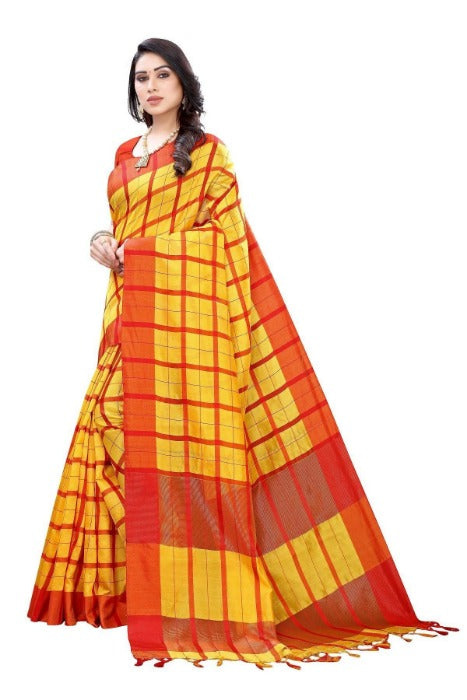 Vamika Yellow Cotton Silk Weaving Saree (SATURN YELLOW) | Grab2Buy