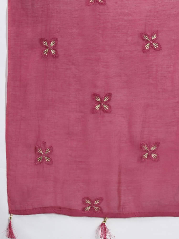 Yufta Women Pink Bandhani Yoke Design Pure Cotton Kurta with Palazzo and Dupatta | Grab2Buy