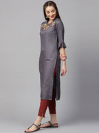 Yufta Women Grey & Maroon Solid Kurta with Trouser | Grab2Buy