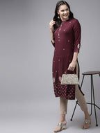 Yufta Women Maroon Ethnic Motifs Embroidered Kurta | Grab2Buy