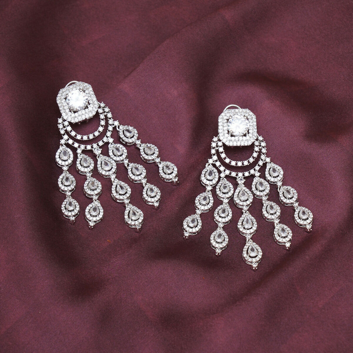 Long Diamond Studded Dangler Earrings- Ruby Raang | Grab2Buy