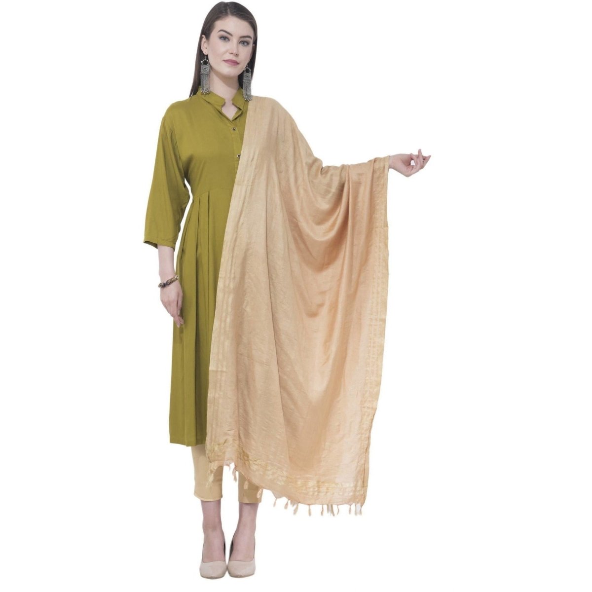 A R Silk Copper Color Golden border Cotton Dupattas and Chunnis | Grab2Buy