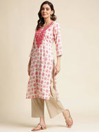 Pink Poly Rayon Aztec Printed Straight Fit Kurta - Prasuti | Grab2Buy