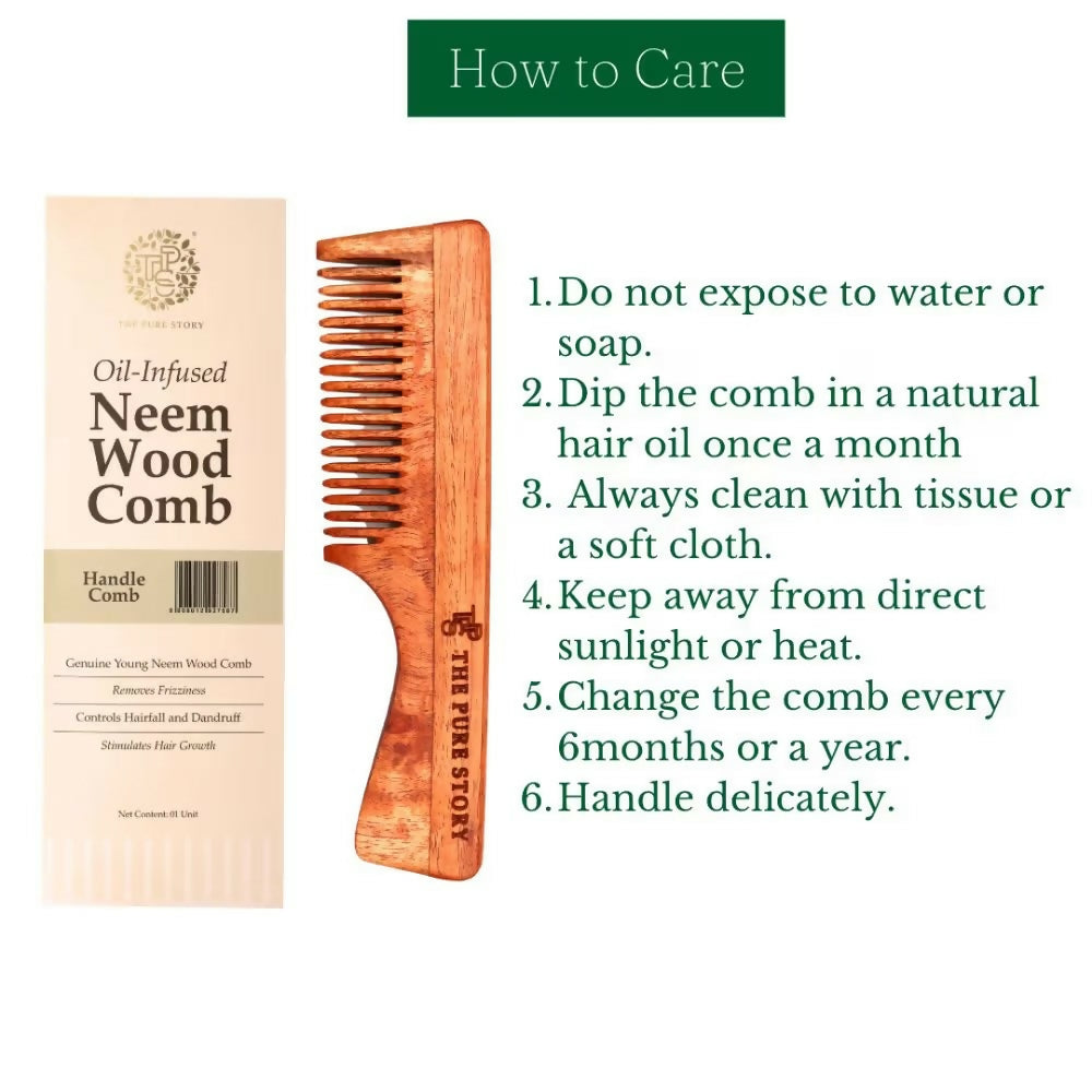 The Pure Story Oil Infused Neem Wood Handle Comb