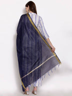 Myshka Women's Blue Cotton 3/4 Sleeve Mandarin Collar Printed Casual Kurta Pant Dupatta Set | Grab2Buy