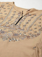 Yufta Women Beige & Charcoal Grey Ethnic Motifs Embroidered Kurta with Trouser & Dupatta | Grab2Buy