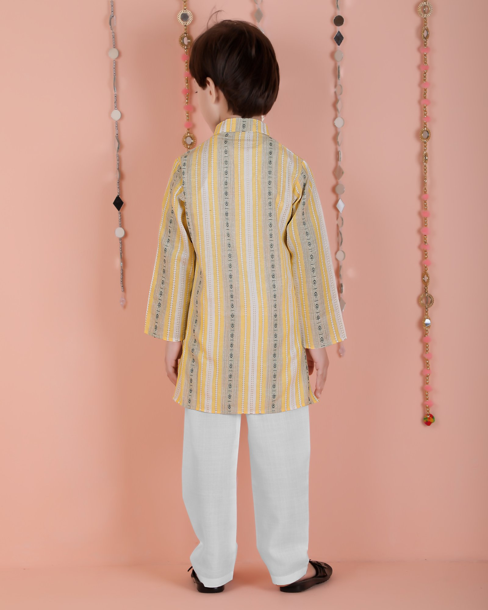 Joban Fashion Kids Island Cotton Full Sleeves Striped Kurta and Pyjama- Yellow | Grab2Buy