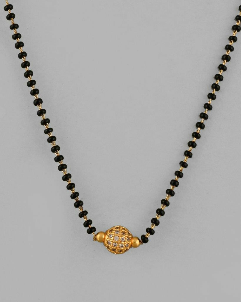 VOJ Gold-Polished AD-Studded & Beaded Mangalsutra | Grab2Buy