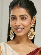 Nuyug 22K Gold-Plated Elegant Ruby & Kundan Stone Studded With Pearl Beaded Floral Chandbalis | Grab2Buy