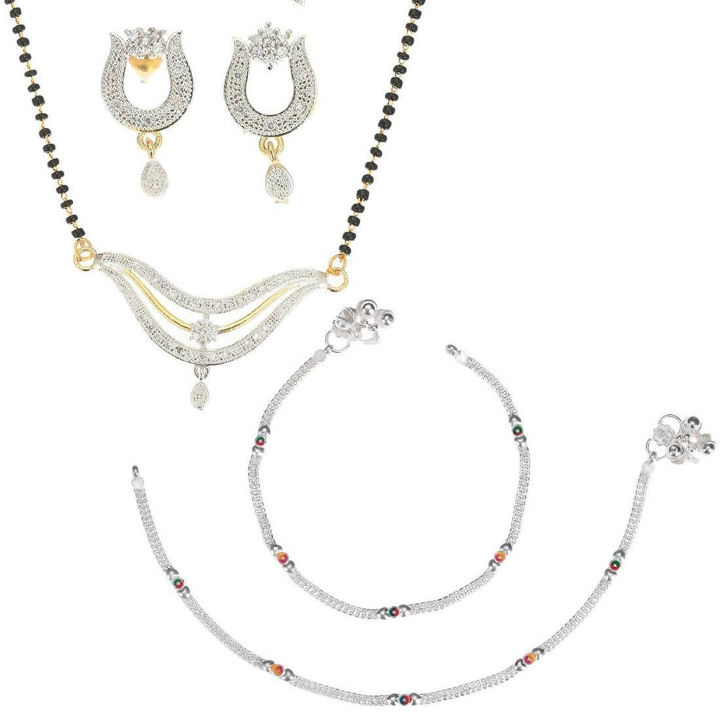 AanyaCentric Gold-Polished Mangalsutra Pendant Earring Set & Silver Plated Anklet | Grab2Buy