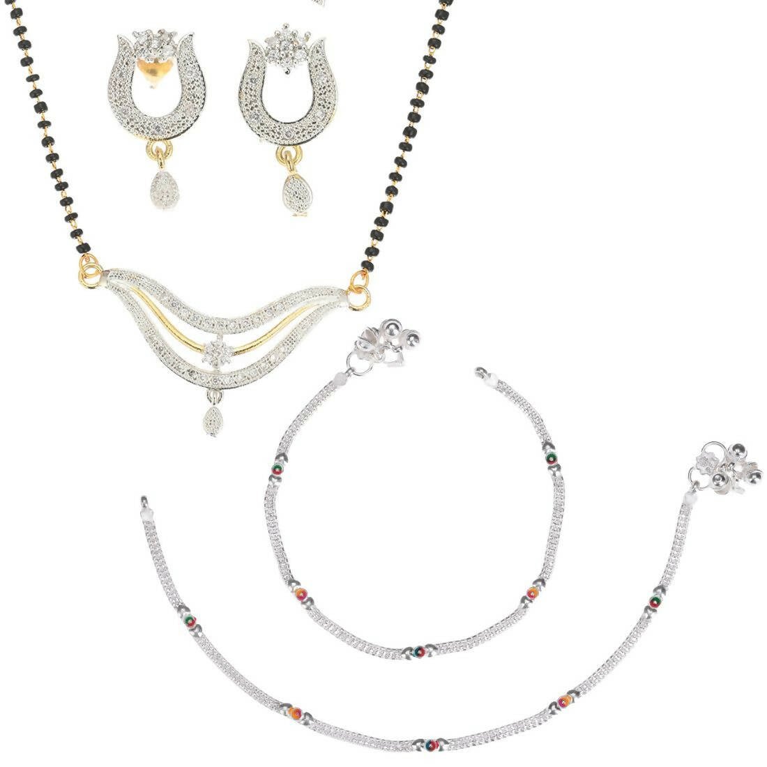 AanyaCentric Gold-Polished Mangalsutra Pendant Earring Set & Silver Plated Anklet | Grab2Buy