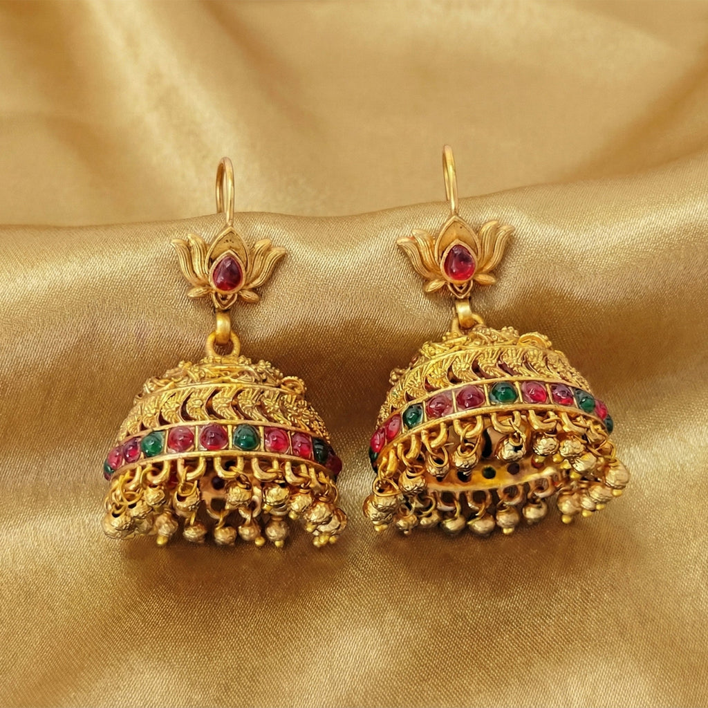 JS Fashion Antique Rajwadi Lotus Top Designer Jhumka Earrings for Women & Girls | Grab2Buy