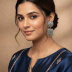 JS Fashion Traditional Trendy Oxidized Silver Polish Designer Earrings for Women & Girls | Grab2Buy