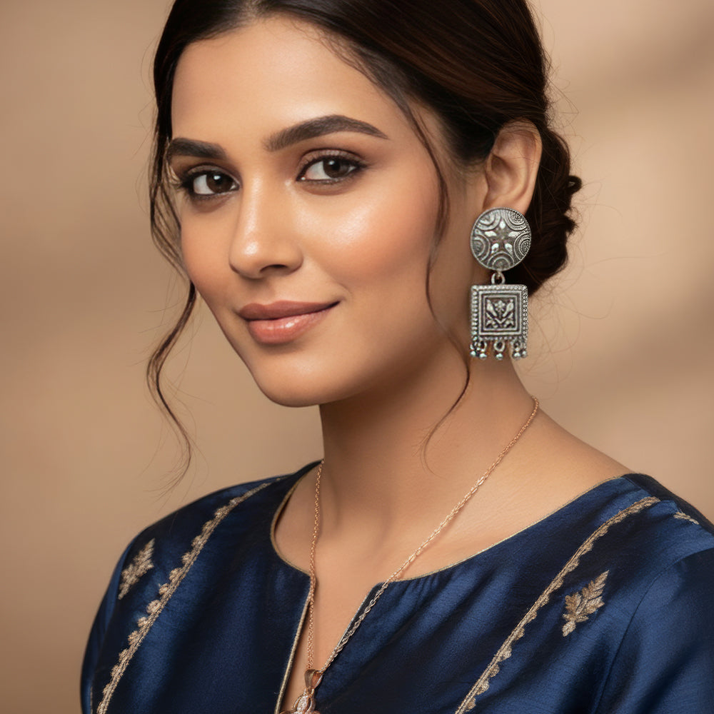 JS Fashion Traditional Trendy Oxidized Silver Polish Designer Earrings for Women & Girls | Grab2Buy