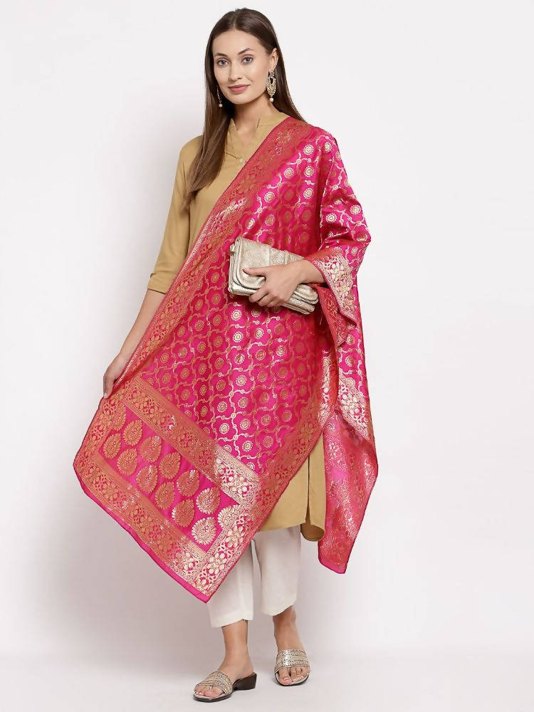 Myshka Women's Pink Silk Print Casual Dupatta | Grab2Buy