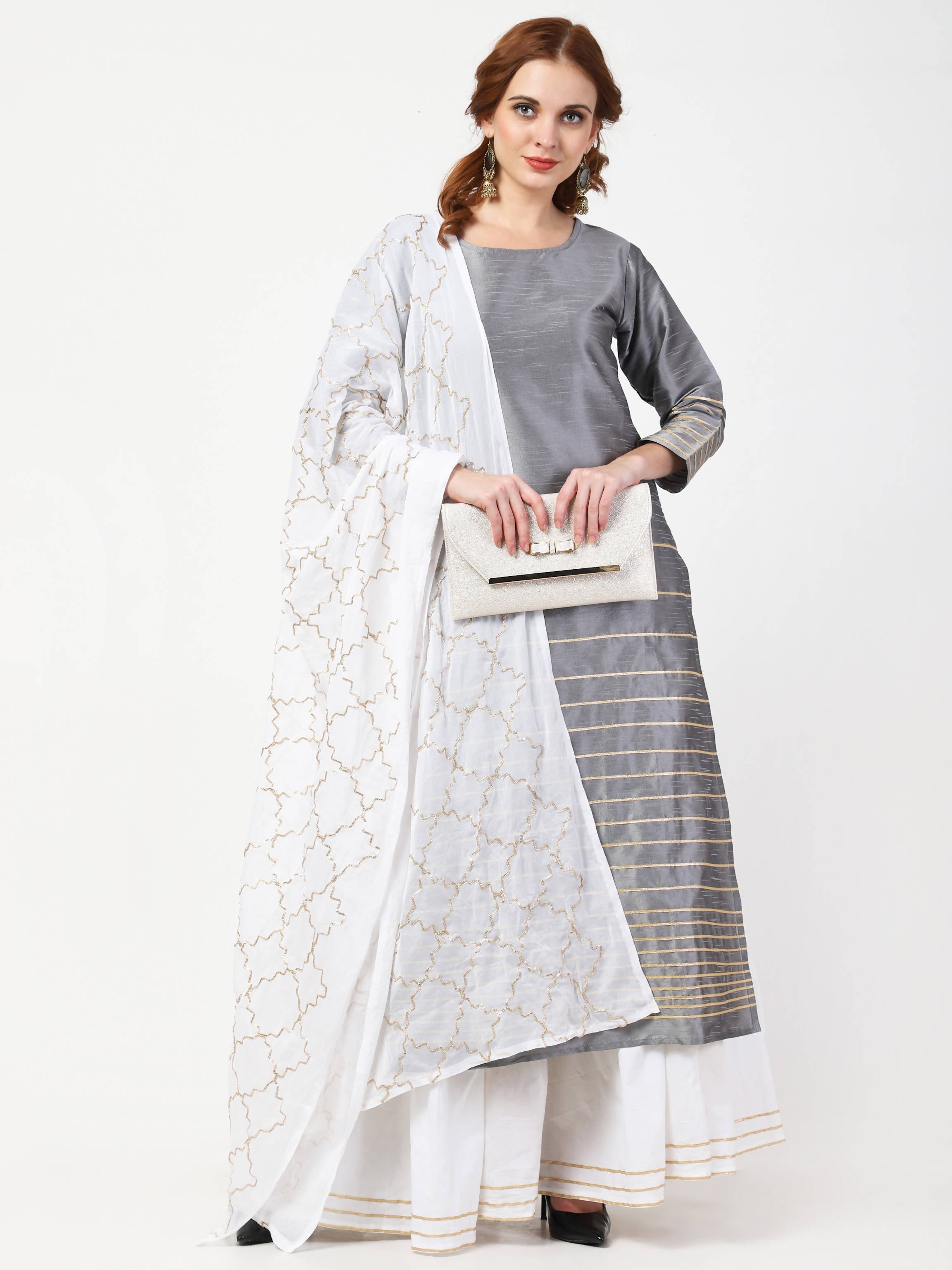 Cheera Kurta With Skirt & Embroidered Dupatta set (CH108KSD) | Grab2Buy