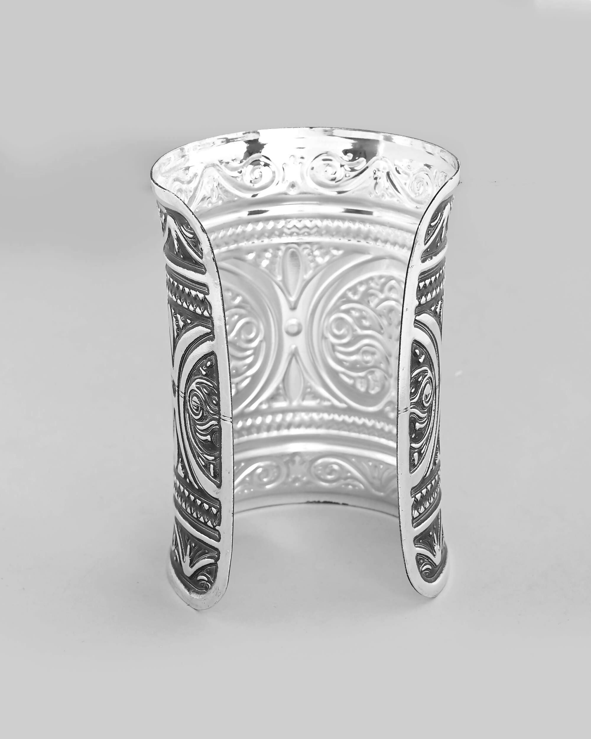 VOJ Silver Plated Oxidised Long Cuff Bracelet | Grab2Buy