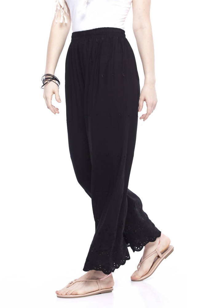 Mominos Fashion Reyon Cotton Black Embroidery Chikan Palazzo | Grab2Buy