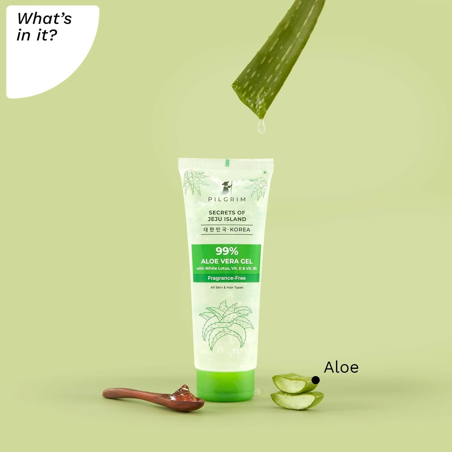 Pilgrim Korean 99% Pure Aloe Vera Gel with Vitamin E & Vitamin B5, Hydrates & Soothes Skin - Korean Skin Care | Grab2Buy