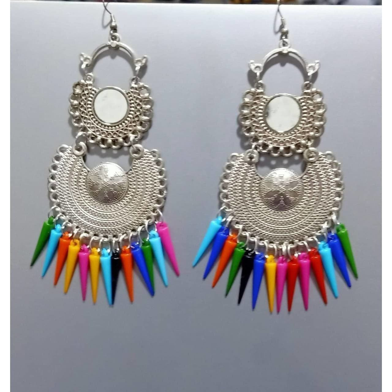 MS Fashion India Tassel Hook Chandbali Mirror Design Multicolor Cone Pearls Earrings | Grab2Buy