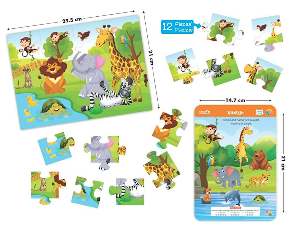 Braintastic Educational Game (3-6 yrs):Animal World / Kids Toys/Write & Wipe Activity Sheets/ Free 12 pc Puzzles | Grab2Buy