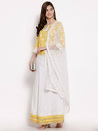 Myshka Women's Yellow Cotton 3/4 Sleeve Round Neck Printed Casual Lehenga Choli Set | Grab2Buy