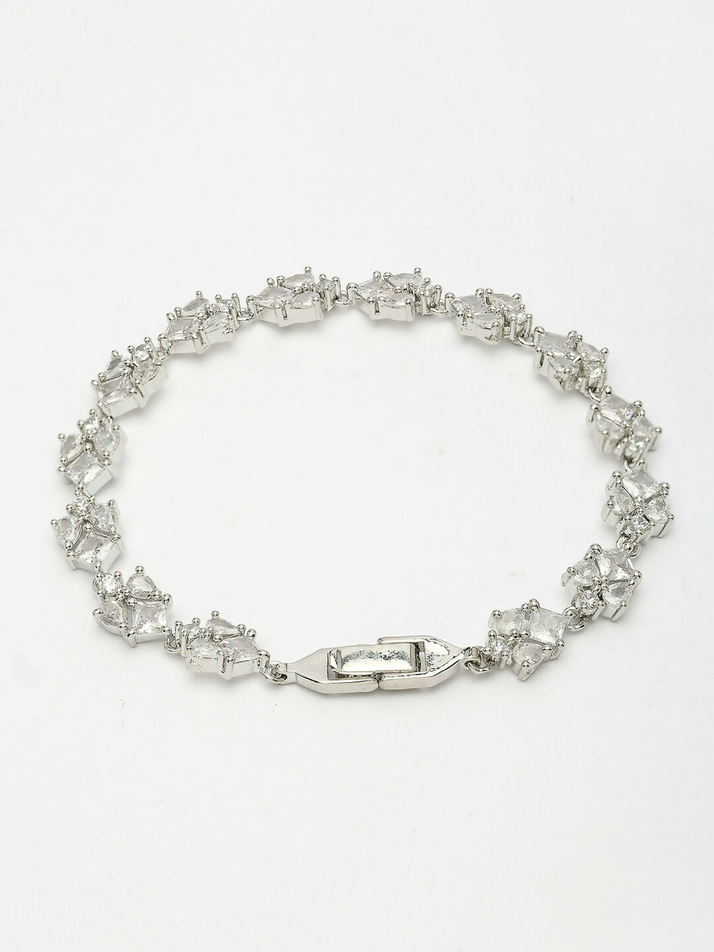 NVR Women's Silver-Toned Cubic Zirconia Link Bracelet | Grab2Buy