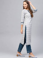 Yufta Women Grey & Navy Printed Kurta with Trouser | Grab2Buy
